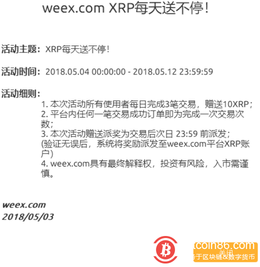 340亿美元市值的瑞波币三日成交破百万 零门槛交易即送